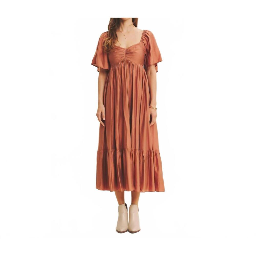 NEW IN FEBRUARY sweetheart smocked flowy midi dress in autumn glaze